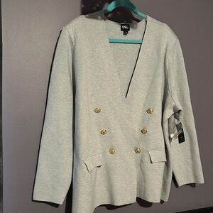 INC International Concepts Women's Light Gray Blazer with Gold Buttons